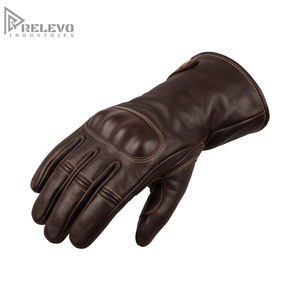 Custom Vintage Dark Brown Leather Motorcycle Gauntlet Gloves Contrast Stitching Knuckle Biker Gloves Extended Cuff Snap Wrist - Product Image 3