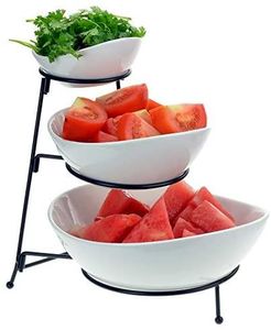 Support de service à 3 niveaux, support de service en bambou, support pour bols en céramique, support pour organiser les en-cas, support à desserts, étagère de service - Product Image 5