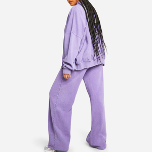 Nouvel ensemble de survêtement décontracté et respirant pour femme, coupe ample, effet délavé, manches longues, en tissu épais et respirant, style mode - Product Image 4