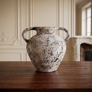 Antique Speckled Ceramic <b>Vase</b> with Handles Rustic Spotted Pottery <b>Vase</b> for Home Decor - Product Image 2