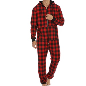 OEM Custom Manufacturing Sleeping Wear <b>Onesie</b> Costume Hoodie <b>Christmas</b> <b>Adults</b> Plaid Flannel Pattern <b>Onesie</b> One-piece Pajamas - Product Image 1