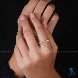 14K Yellow Gold Round Lab Grown Diamond Half Eternity Wedding Band Stackable Shared Prong Anniversary Ring For Women Bridal - Product Image 4