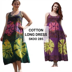 Women's Trendy Boho Casual <b>Summer</b> <b>Dress</b> 100% Cotton Long <b>Sleeveless</b> Notched Neckline Modern Fit Flared Hem Eco-Friendly Simple - Product Image 1