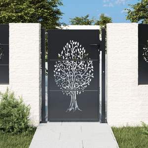 Portail de jardin anthracite 39,4x49,2 avec treillis et portails en acier à motif arbre - Product Image 1