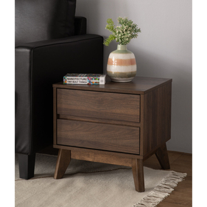 2-drawer teak wood nightstand made of quality materials with a dark natural finish for indoor,bedroom use - Product Image 1