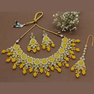 Conjunto de collar de joyería fina Kundan chapado en oro 10581190YE - Product Image 1