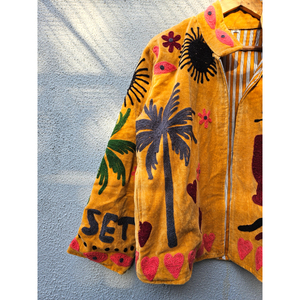 Veste Bohème Femme en Velours Doré Broderie Suzani avec Doublure en Lin Tissu Tissé Cadeau Automne Hiver Été - Product Image 2