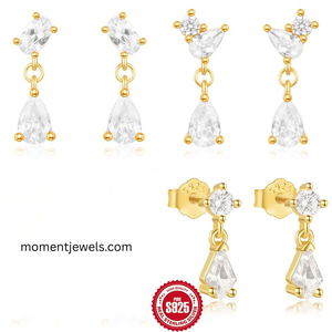 Boucles d'oreilles pendantes en argent sterling 925 plaqué or 18 carats avec zircon, forme poire, bijoux d'oreille pour mariage et fête - Product Image 1