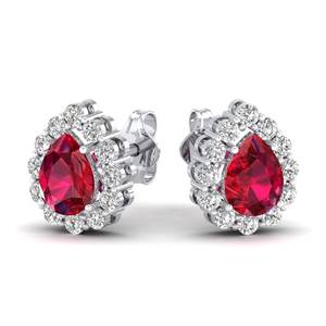 Boucles d'oreilles clous REYES en or massif 14 carats de qualité supérieure, diamant certifié IGI taille poire 1,03 carat, pierre précieuse rubis, fermoir à vis - Product Image 5