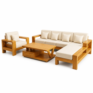 Conjunto de Sofá Seccional Moderno en Forma de L con Sillón y Mesa de Centro, Estructura de Madera Sólida, Tapicería de Tela, Muebles para Sala de Estar - Product Image 5