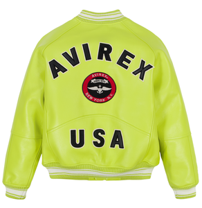 Vestes en cuir pour femmes American Avirex, cuir véritable, broderie de haute qualité, veste courte à lettres, veste varsity en cuir d'agneau européen - Product Image 1