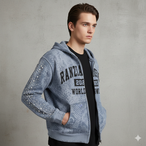 Factory Wholesale Custom Men’s <b>Zip</b> <b>Up</b> <b>Hoodie</b> 100% Cotton Distressed Embroidery Printed <b>Hoodie</b> OEM ODM Men’s Zipper <b>Hoodie</b> - Product Image 2