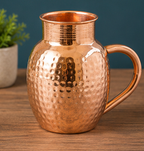 Carafe en cuivre martelé artisanal – Style amphore vintage de luxe, vaisselle isolante, bord évasé lisse, antique - Product Image 5