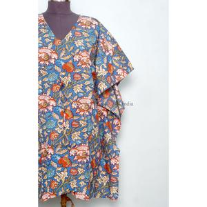 Caftán indio estampado a mano, de algodón orgánico puro, ligero, ropa de dormir corta, estampado floral, ropa de playa, vestido de verano - Product Image 3