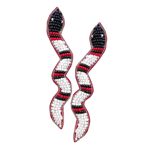 Pendientes de moda con bordado de cuentas de semilla de serpiente, pendientes llamativos negros y azules, joyería de serpiente de la India - Product Image 2