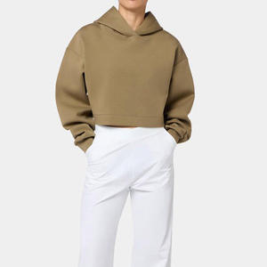 Sudadera con Capucha Oversize de Color Sólido, Sudadera con Capucha de Bloques de Color de Alta Calidad, Sudadera con Capucha Transpirable Oversize Tipo Crop Top para Mujer - Product Image 1