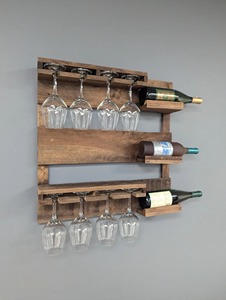 Exclusivo Estante de Madera para Botellas de Vino Montado en la Pared con Soporte para Copas, Ideal para Bares, Clubes, Hogar, Cocina, Fiestas y Eventos - Product Image 3