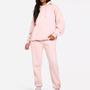 Ensemble de survêtement polaire personnalisé pour femme – Hoodie ample et décontracté, pantalon de jogging, épaules tombantes, manches longues, chaud et décontracté - Product Image 1