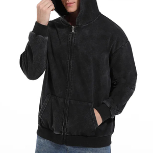 Sweat-shirt à capuche noir délavé style vintage streetwear pour homme, coupe classique à manches longues - Product Image 5