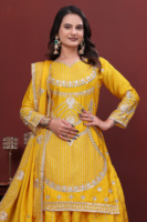 Ensemble de costume en soie chinon de qualité supérieure avec broderie de sequins, pantalon palazzo et dupatta, tenue de fête ethnique de créateur.
