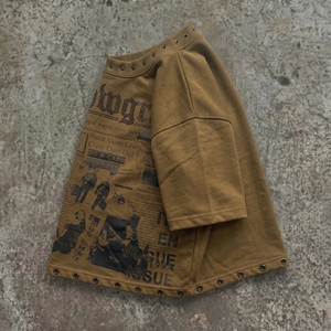 เสื้อยืดโอเวอร์ไซส์ทรงครอป แขนสั้น สตรีทแวร์ ลายพิมพ์ คอกลม ผ้าฝ้าย โลโก้ด้านหน้า สำหรับผู้ชาย - Product Image 6