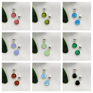 Handmade Round <b>Pink</b> Tourmaline Quartz Gemstone Bezel Charms - 6 mm Gemstone Wholesale Charms Jewelry - Silver Plated Pendant - Product Image 2