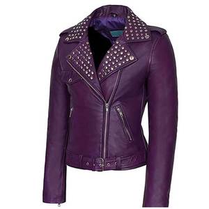 Women's Genuine Sheep Skin Embroidery Studded Quilted <b>Biker</b> <b>Jacket</b> Shiny Reversible Heated Eco-Friendly Trendy Streetwear <b>Jacket</b> - Product Image 3
