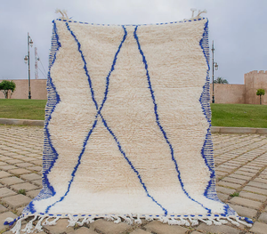 Tapis noué à la main de luxe marocain, blanc et bleu, avec coussinets antidérapants, pour prière, salon, hôtel, à poils longs, taille personnalisée - Product Image 1