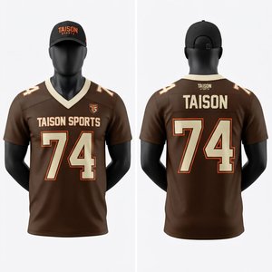 Maillot de football américain unisexe haut de gamme en maille 100 % polyester 240 g marron pour col en V respirant coupe sport courte transfert thermique personnalisé - Product Image 1
