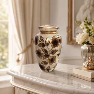 Handcrafted Aluminum Cremation Urn for Human Ashes Floral <b>Memorial</b> <b>Keepsake</b> Secure Lid Elegant Funeral Burial Remembrance - Product Image 2