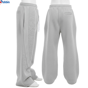 Pantalones Deportivos Grises para Hombre, Marca de Moda, Diseño Único, Cintura Elástica con Cordón, Franja Lateral, Casuales, de Peso Medio, 100% Algodón Canvas - Product Image 5