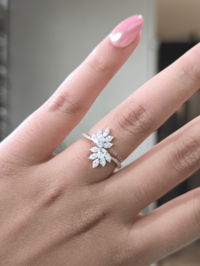 Marquise Lab Grown Diamond Floral <b>Cluster</b> Ring 0.90 Ct Gold Nature Inspired Split Shank Statement Engagement Ring for Women - Product Image 1