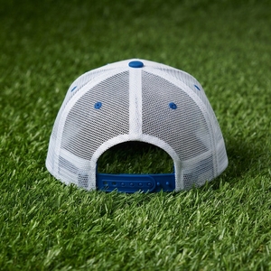 Men's <b>White</b> Blue Trucker Cap Custom Embroidered Logo Mesh Back Baseball <b>Hat</b> Adjustable Two Tone Streetwear - Product Image 6