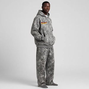 Ensemble 2 pièces homme streetwear vintage gris tie-dye 100% coton de haute qualité, sweat à capuche oversize et pantalon large, respirant et séchage rapide - Product Image 1