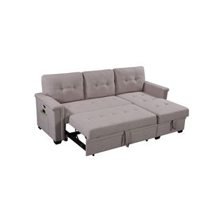 Ashlyn 84\" Light Gray Reversible <b>Sleeper</b> Sectional <b>Sofa</b> with Storage Chaise USB Charging Ports Pockets USB Charging <b>Sofa</b> Beds - Product Image 1