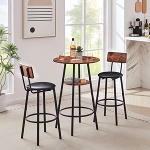 Ensemble de tabourets de bar ronds rembourrés marron rustique avec dossier et étagère, largeur 23,62'' profondeur 23,62'' hauteur 35,43'' - Product Image 3