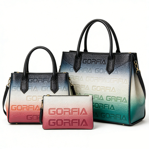Ensemble de sacs à main tendance avec lettres en relief dégradées, sac fourre-tout en cuir PU de haute qualité, sac à main imperméable pour femme, avec portefeuille - Product Image 6