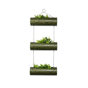 Jardinière suspendue à 4 niveaux en acier galvanisé, pots empilables en métal argenté antique avec chaîne et crochet, pour intérieur et extérieur, accent de jardin - Product Image 4
