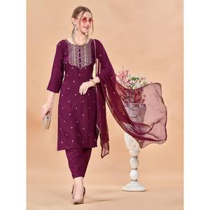 DISEÑADOR RAYON BORDADO TRABAJO TOP INFERIOR CON DUPATTA MAROON - Product Image 1