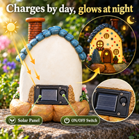 Décorations de jardin fantaisistes et adorables : Statuette de chalet solaire en résine pour jardin féerique extérieur avec fleurs et cheminée