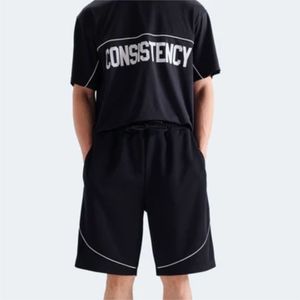 Men's <b>Black</b> Drawstring Bermuda Shorts Mid Waist Casual Sport Wear Breathable Knitted Polyester Shorts For Unisex - Product Image 5