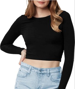 <b>Feather</b> Trim Womens <b>Crop</b> Tee Women Full Sleeve Soft Breathable Detail Casual Fashion - Product Image 1
