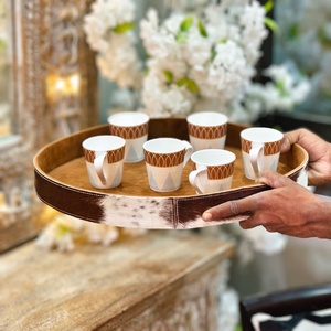Bandeja de Servir de Cuero Genuino, Tazas de Café con Diseño Clásico, Accesorio Decorativo - Product Image 5