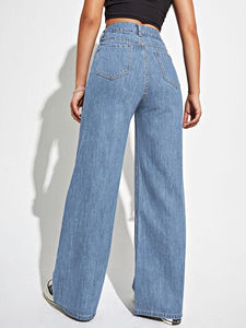 Jean en denim coupe droite taille haute décontracté pour femme, personnalisable, séchage rapide et respirant, en feutre Lupin, vente en gros - Product Image 6