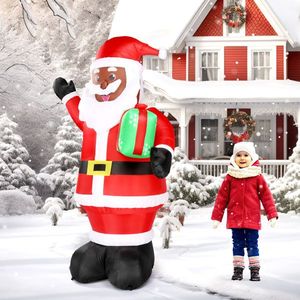 7 FT Lighted Christmas Inflatable Santa Claus Funny Black Elf Holding Gift Yard Decorations Outdoor Holiday Blow-Up Decorative - Product Image 2