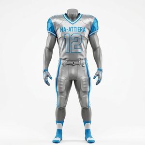Custom Men's Silver Blue American Football Uniform <b>Padded</b> Jersey <b>Pants</b> Set Sports Team Apparel - Product Image 3