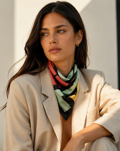 Color Blocking Letter Print Square <b>Scarf</b> Reversible <b>Silk</b>-Satin Women's Fashion Accessory for Daily Wear All Seasons - Product Image 3