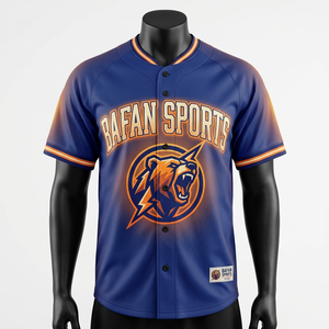 Camiseta 100% algodón para hombre, corte holgado, estampada, estilo jersey de béisbol, tela de poliéster, estampado azul, logotipo personalizado por sublimación. - Product Image 6