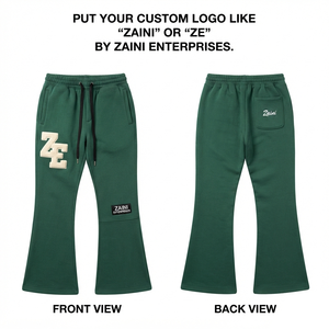 Premium Quality 320GSM Cotton Fleece Women Flare Pants Green Wide Leg Sweatpants CustomLogo Chenille Applique Embroidery Pockets - Product Image 1