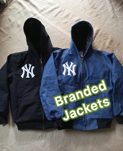 New York Yankees Style Hooded Jackets for Men Wear Blue and Black Branded Zip-Up Outerwear - Product Image 1